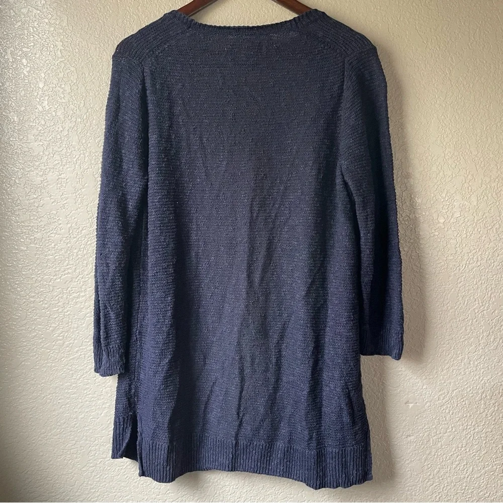 Loft Womens Medium Navy Blue Linen Cotton Open Front Knit Cardigan Boho Coastal